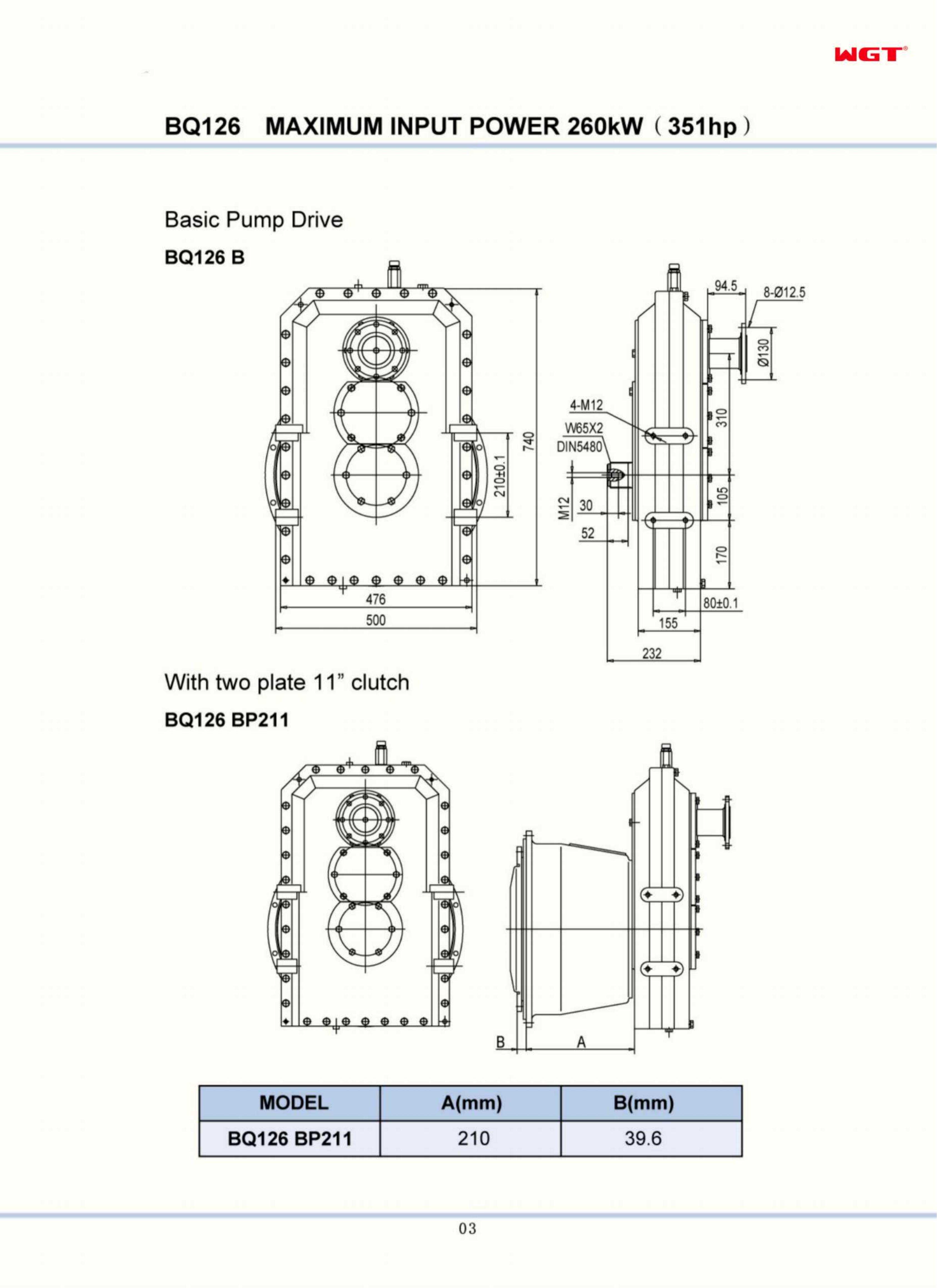 BQ126 Максимальная входная мощность 260 кВт (351 л.с.)